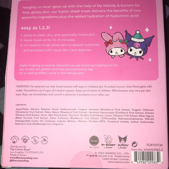 ✨🆕BNIP!Crème Shop x My Melody & Kuromi 3 set of Sheet Masks!BN 2023!SEALED!💜 - Picture 7 of 8